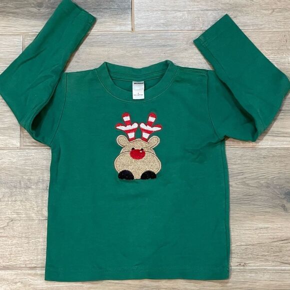 Monag Green long sleeve tee with appliqué Rudolph and Candy Cane Leggings - Picture 4 of 6